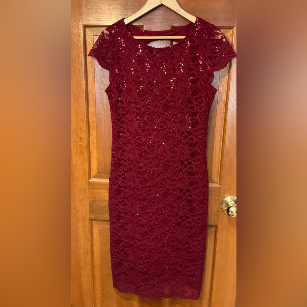 Onyx Nite Burgundy Sequin Lace  Dress